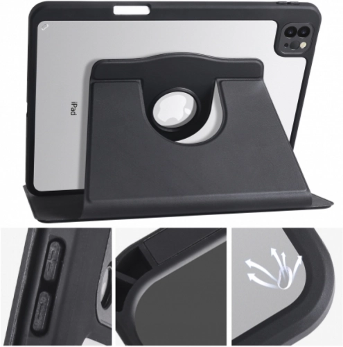 Apple iPad Air 4 10.9 inç 2020  Tablet Kılıfı Termik Kalem Bölmeli Dönebilen Standlı Kapak - Siyah