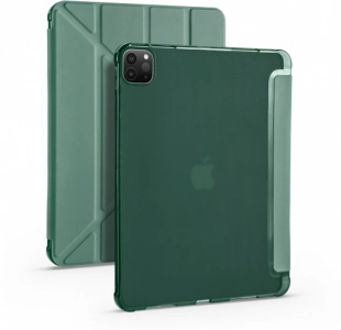 Apple iPad Pro 12.9 2021 (5. Nesil) Tablet Kılıfı Standlı Tri Folding Kalemlikli Silikon Smart Cover - Koyu Yeşil