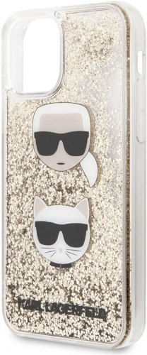 Apple iPhone 11 Kılıf Karl Lagerfeld Sıvılı Simli K&C Head Dizayn Kapak - Gold
