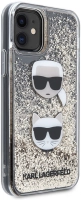 Apple iPhone 11 Kılıf Karl Lagerfeld Sıvılı Simli K&C Head Dizayn Kapak - Gold