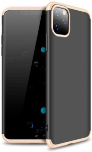 Apple iPhone 11 Pro Kılıf 3 Parçalı 360 Tam Korumalı Rubber AYS Kapak  - Gold - Siyah
