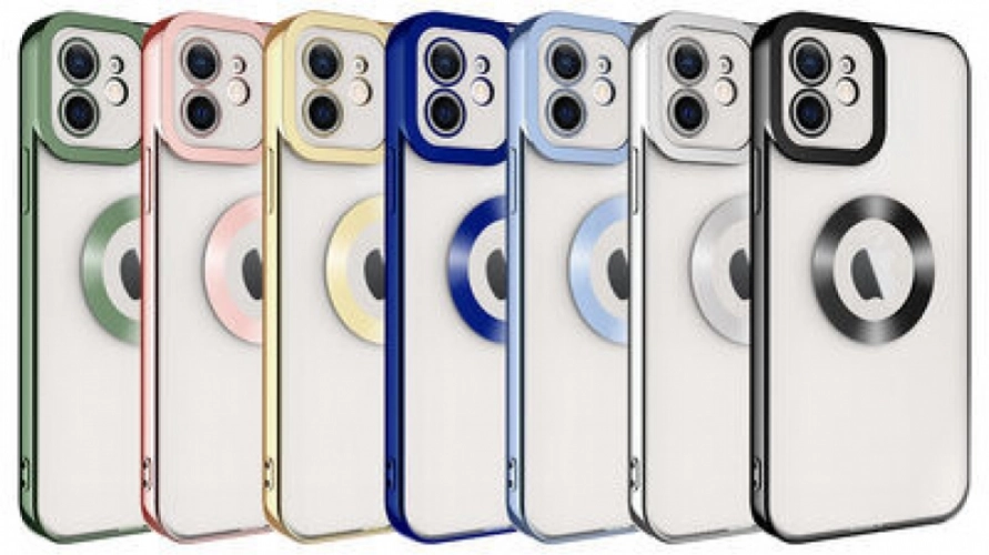 Apple iPhone 12 (6.1) Kılıf Kamera Korumalı Silikon Logo Açık Omega Kapak - Gümüş