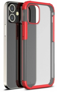 Apple iPhone 12 (6.1) Kılıf Volks Serisi Kenarları Silikon Arkası Şeffaf Sert Kapak - Kırmızı