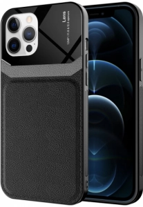Apple iPhone 12 Pro Max (6.7) Kılıf Deri Görünümlü Emiks Kapak - Siyah