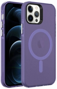 Apple iPhone 12 Pro Max (6.7) Kılıf Magsafe Şarj Özellikli Buzlu Transparan C-Pro Sert Kapak - Koyu Mor