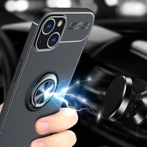 Apple iPhone 13 Mini (5.4) Kılıf Auto Focus Serisi Soft Premium Standlı Yüzüklü Kapak - Siyah