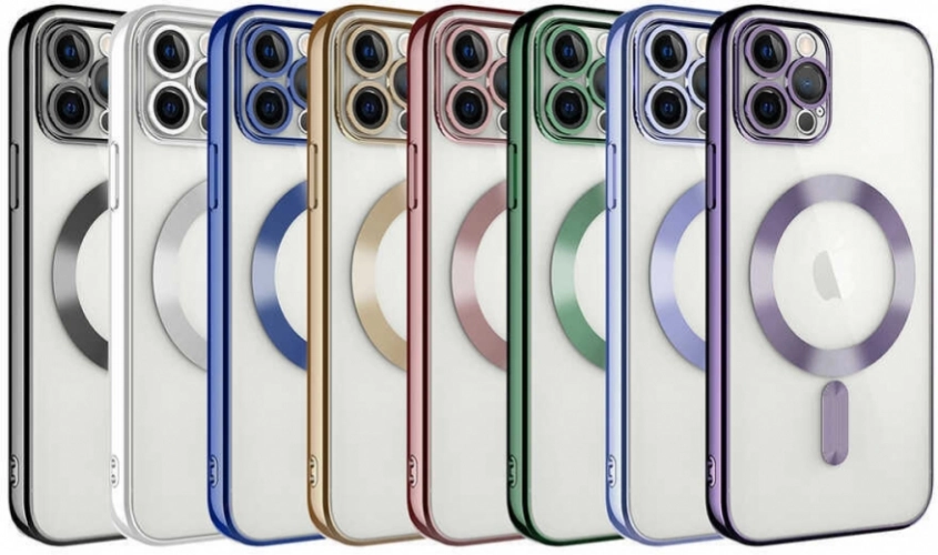 Apple iPhone 13 Pro (6.1) Kılıf Kamera Korumalı Şeffaf Magsafe Wireless Şarj Özellikli Demre Kapak - Koyu Mor