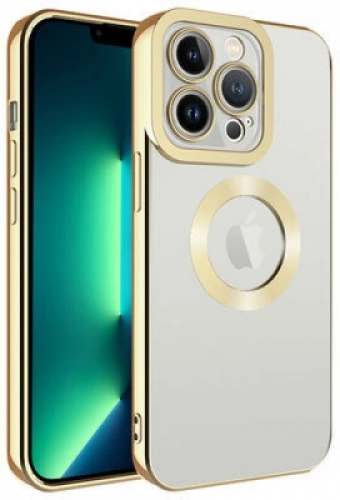 Apple iPhone 13 Pro (6.1) Kılıf Kamera Korumalı Silikon Logo Açık Omega Kapak - Gümüş