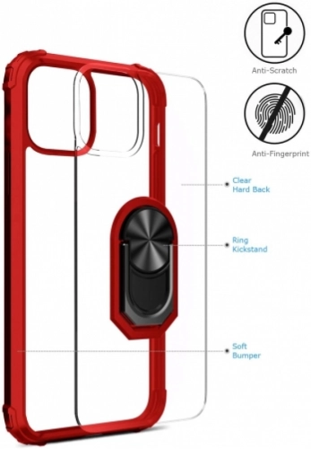 Apple iPhone 13 Pro Max (6.7) Kılıf Standlı Arkası Şeffaf Kenarları Airbag Kapak - Kırmızı