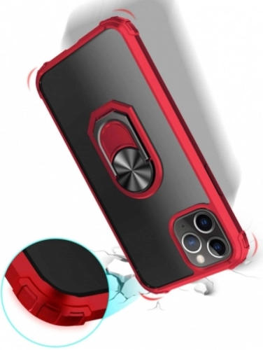 Apple iPhone 13 Pro Max (6.7) Kılıf Standlı Arkası Şeffaf Kenarları Airbag Kapak - Kırmızı