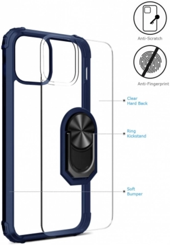 Apple iPhone 13 Pro Max (6.7) Kılıf Standlı Arkası Şeffaf Kenarları Airbag Kapak - Lacivert
