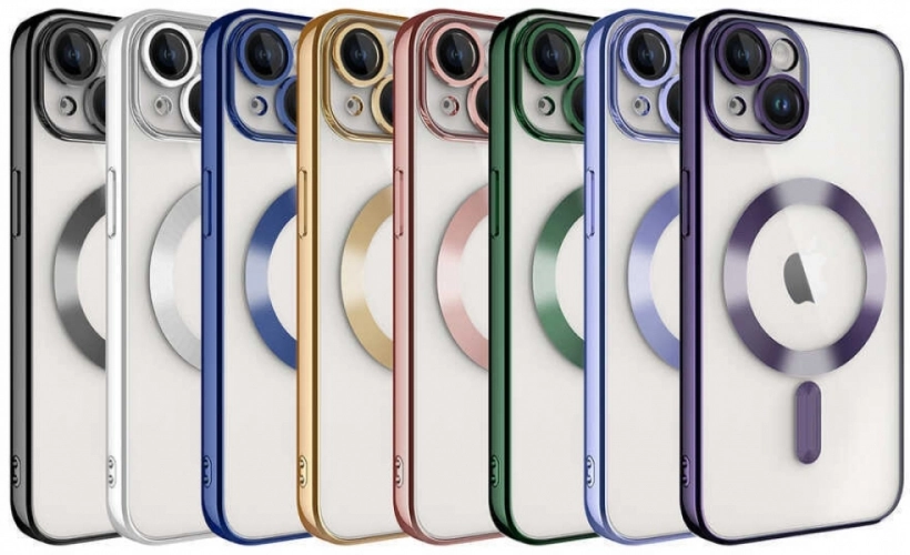 Apple iPhone 14 Plus (6.7) Kılıf Kamera Korumalı Şeffaf Magsafe Wireless Şarj Özellikli Demre Kapak - Koyu Mor
