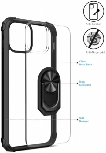 Apple iPhone 14 Pro (6.1) Kılıf Standlı Arkası Şeffaf Kenarları Airbag Kapak - Siyah