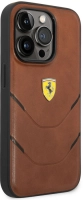 Apple iPhone 14 Pro (6.1) Kılıf Ferrari Orjinal Lisanslı PU Deri Sıcak Baskı Çizgili Dizayn Kapak - Kahverengi