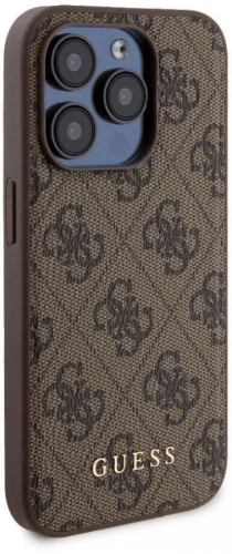 Apple iPhone 14 Pro Kılıf Guess Orjinal Lisanslı Magsafe Şarj Özellikli Yazı Logolu 4G Desenli Kapak + Powerbank 5000mAh 2in1 Set - Kahverengi