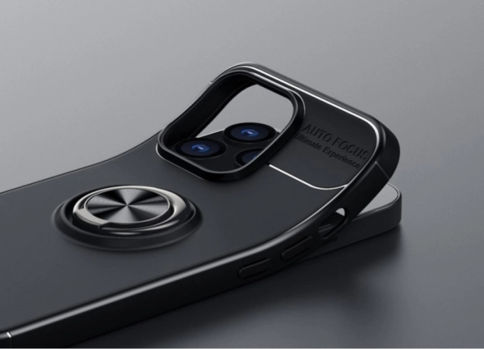 Apple iPhone 14 Pro Max (6.7) Kılıf Auto Focus Serisi Soft Premium Standlı Yüzüklü Kapak - Siyah