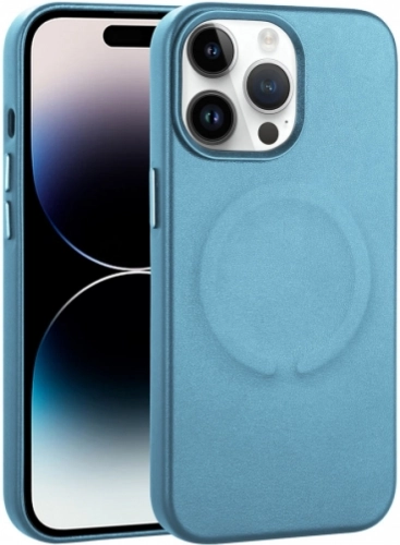 Apple iPhone 14 Pro Max (6.7) Kılıf PU Deri Magsafe Wireless Şarj Özellikli Derix Kapak - Mavi