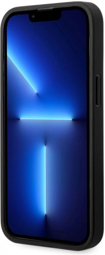 Apple iPhone 14 Pro Max (6.7) Kılıf BMW Deri Mavi Noktalı Dizayn Kapak - Siyah