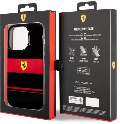 Apple iPhone 14 Pro Max (6.7) Kılıf Ferrari Orjinal Lisanslı Magsafe Şarj Özellikli Yatay Çizgili Dizayn Kapak - Siyah
