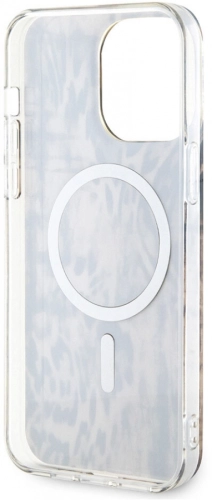 Apple iPhone 14 Pro Max Kılıf GUESS Magsafe Şarj Özellikli Leopar Desenli Kapak - Pembe