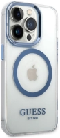 Apple iPhone 14 Pro Max Kılıf GUESS Magsafe Şarj Özellikli Metal Kamera Çerçeveli Kapak - Mavi