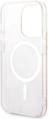 Apple iPhone 14 Pro Max Kılıf GUESS Magsafe Şarj Özellikli Yaprak Desenli Magsafe Şarj Kablolu Kapak - Pembe