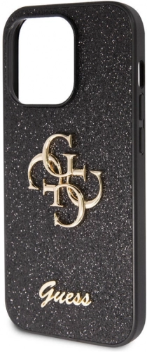 Apple iPhone 14 Pro Max (6.7) Kılıf Guess Orjinal Lisanslı 4G Büyük Metal Logolu Glitter Kapak - Siyah