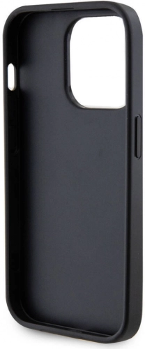 Apple iPhone 14 Pro Max (6.7) Kılıf Guess Orjinal Lisanslı Deri 4G Metal Logo Strass Kapak - Siyah
