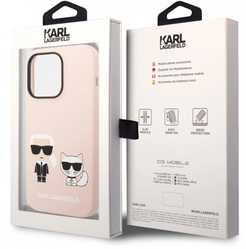 Apple iPhone 14 Pro Max (6.7) Kılıf Karl Lagerfeld Magsafe Şarj Özellikli Silikon K&C Dizayn Kapak - Pembe Açık