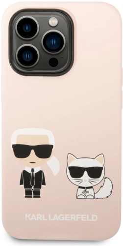 Apple iPhone 14 Pro Max (6.7) Kılıf Karl Lagerfeld Magsafe Şarj Özellikli Silikon K&C Dizayn Kapak - Pembe Açık