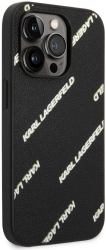 Apple iPhone 14 Pro Max (6.7) Kılıf Karl Lagerfeld PU Suni Deri Logolu Dizayn Kapak - Siyah