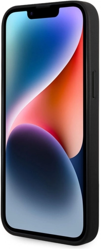 Apple iPhone 14 Pro Max (6.7) Kılıf Karl Lagerfeld PU Suni Deri Şerit Dizayn Kapak - Gri