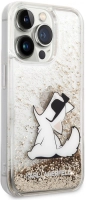 Apple iPhone 14 Pro Max (6.7) Kılıf Karl Lagerfeld Sıvılı Simli Choupette Dizayn Kapak - Gold