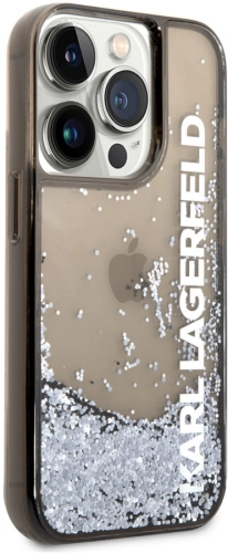 Apple iPhone 14 Pro Max (6.7) Kılıf Karl Lagerfeld Sıvılı Simli Elong Dizayn Kapak - Siyah
