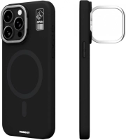 Apple iPhone 14 Pro Max (6.7) Kılıf Magsafe Şarj Özellikli Kamera Standlı Silikon Youngkit Bitty Cream Kapak - Siyah