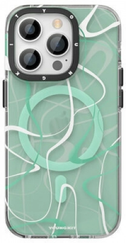 Apple iPhone 14 Pro Max Kılıf Magsafe Şarj Özellikli Youngkit Water-Ink Serisi Kapak - Yeşil