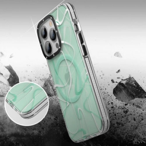 Apple iPhone 14 Pro Max Kılıf Magsafe Şarj Özellikli Youngkit Water-Ink Serisi Kapak - Yeşil