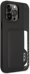 Apple iPhone 14 Pro Max (6.7) Kılıf TUMI Deri Ve Hakiki Alüminyum Kartlıklı Dizayn Kapak - Siyah
