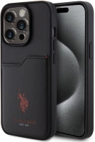 Apple iPhone 15 Pro (6.1) Kılıf U.S. Polo Assn. Orjinal Lisanslı Baskı Logolu PU Kartlıklı Kapak - Siyah