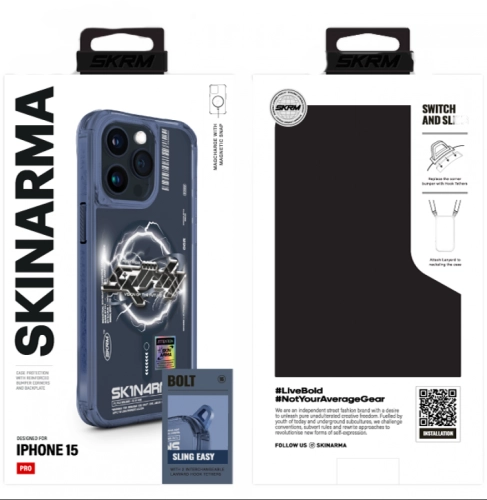 Apple iPhone 15 Pro Max (6.7) Kılıf Magsafe Şarj Özellikli Yazı Desenli SkinArma Bolt Kapak - Siyah