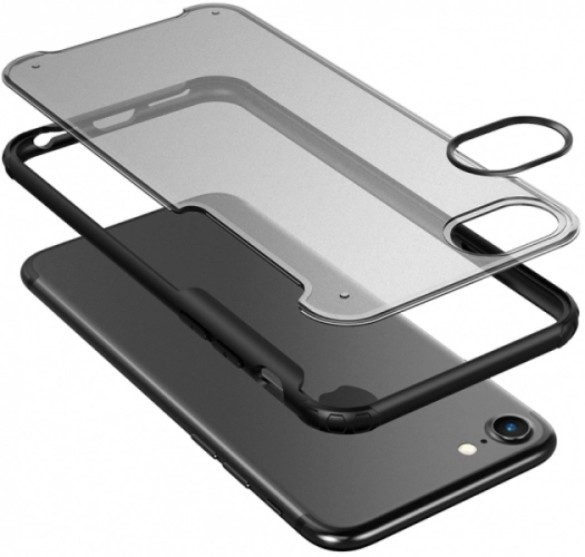 Apple iPhone 7 Kılıf Volks Serisi Kenarları Silikon Arkası Şeffaf Sert Kapak - Siyah