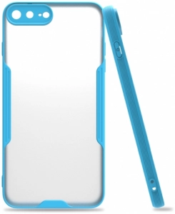Apple iPhone 7 Plus Kılıf Kamera Lens Korumalı Arkası Şeffaf Silikon Kapak - Mavi