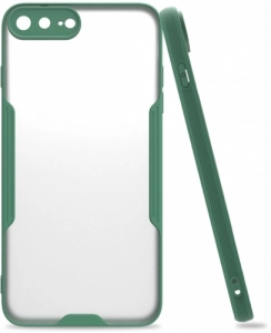 Apple iPhone 7 Plus Kılıf Kamera Lens Korumalı Arkası Şeffaf Silikon Kapak - Yeşil