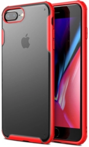Apple iPhone 7 Plus Kılıf Volks Serisi Kenarları Silikon Arkası Şeffaf Sert Kapak - Kırmızı