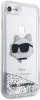 Apple iPhone 8 Kılıf Karl Lagerfeld Sıvılı Simli Choupette Head Dizayn Kapak - Gümüş