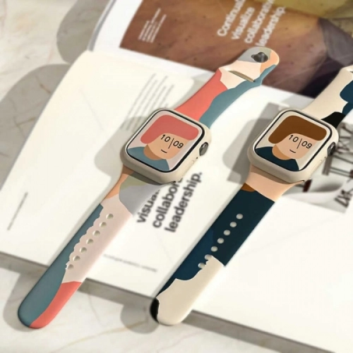 Apple Watch 38mm Silikon Kordon Renkli Desenli Esnek KRD-62 - Blue İnk