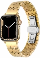 Apple Watch 40mm Kordon Zigzag Tasarımlı Düğme Klipsli Çelik KRD-86 - Gold