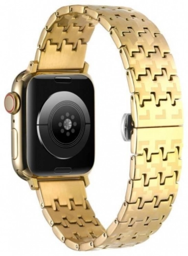 Apple Watch 40mm Kordon Zigzag Tasarımlı Düğme Klipsli Çelik KRD-86 - Gümüş