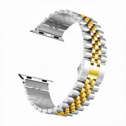 Apple Watch 44mm Metal Parlak Kordon Klipsli KRD-36 - Gümüş - Gold