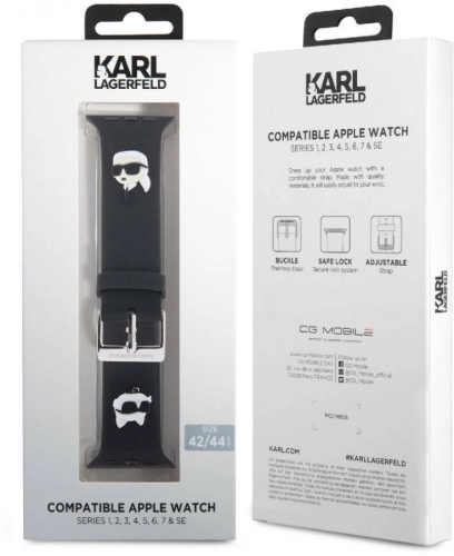 Apple Watch Ultra 49mm Karl Lagerfeld Orjinal Lisanslı İkonik Karl & Choupette Logolu Silikon Kordon - Siyah